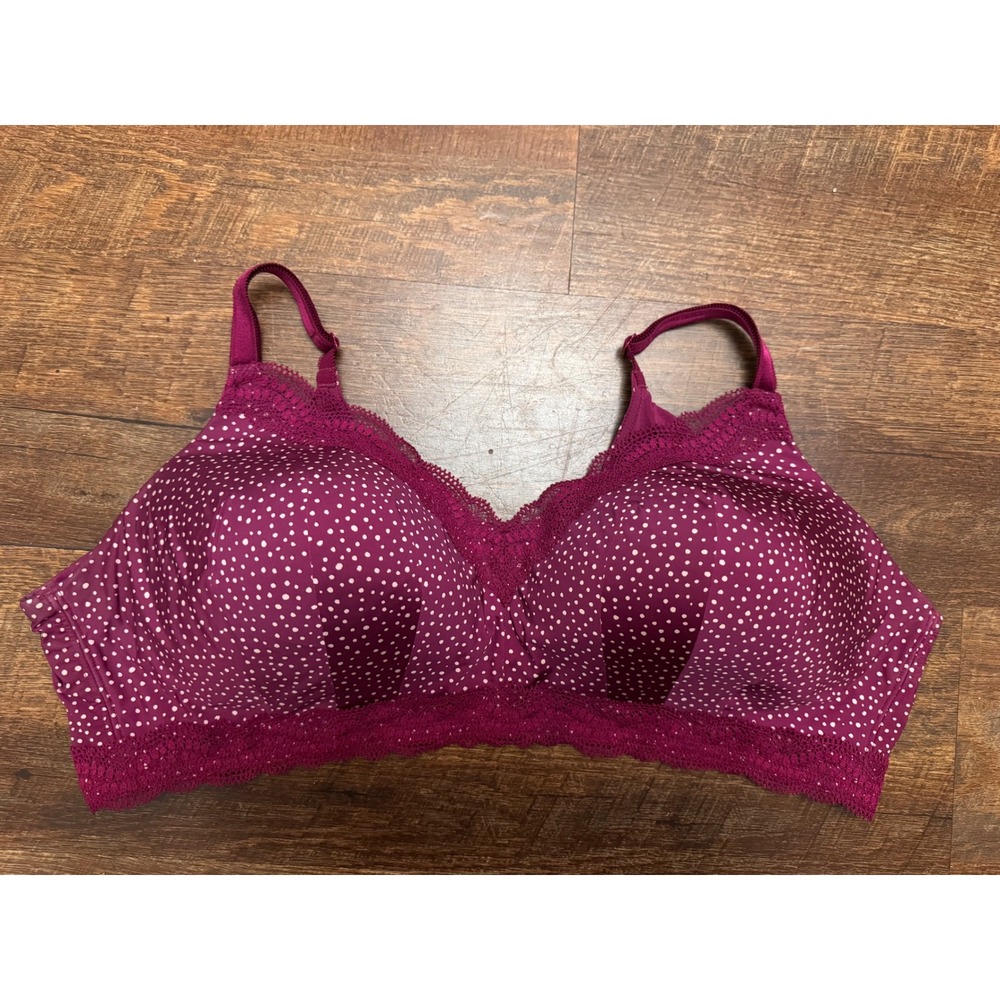 Torrid 44C Burgundy Polka Dot Lace Wireless Padded Bra Full Coverage